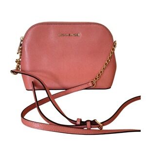 Michael Kors Cindy Crossbody Bag Dome Coral Peach / pink Gold‎ Chain Purse